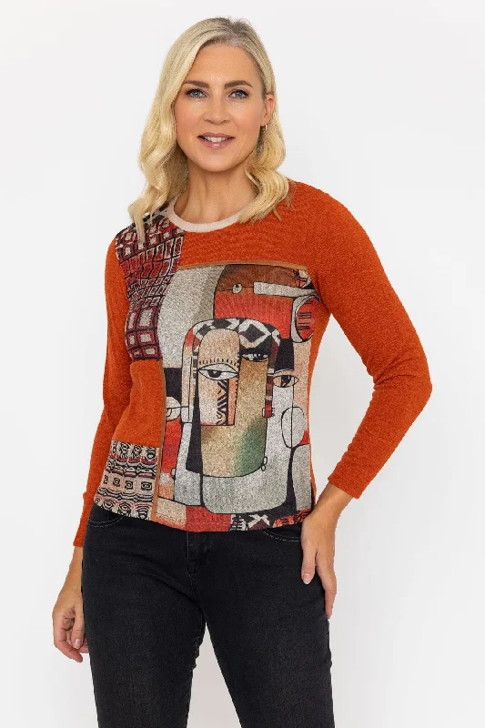 Orange Abstract Print Long Sleeve Top British Gentlewoman Style