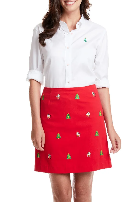 Ladies Button Down Shirt Oxford White with Single Christmas Tree Cozy Women's Winter