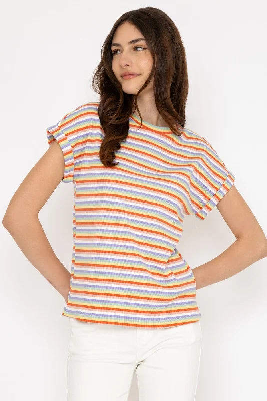 Multicolor Short Sleeve Wide Stripe Tee Vintage Women's 1970S 