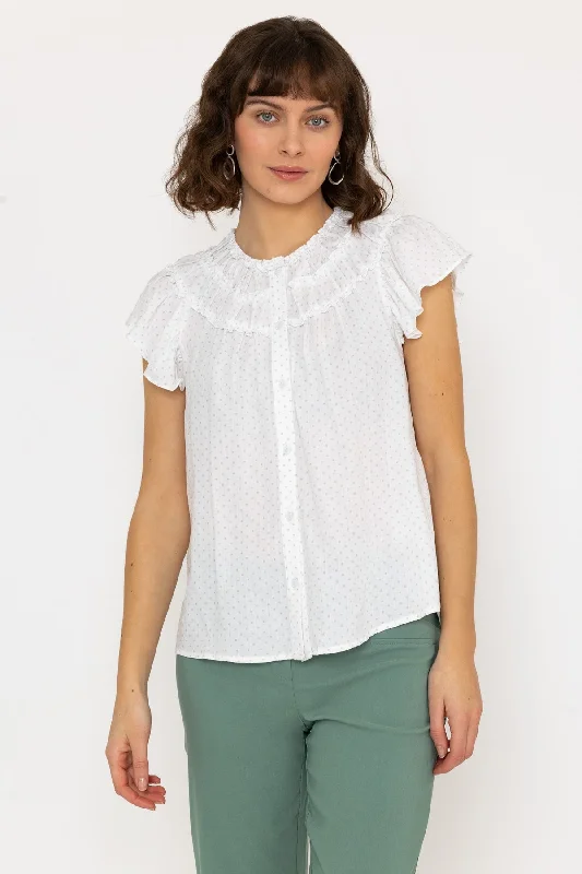 Ruffle Blouse in White Print Street