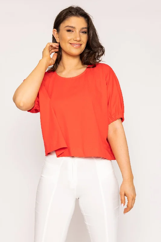 Gathered Cuff Top in Mandarin Sophisticated Women's Tailored