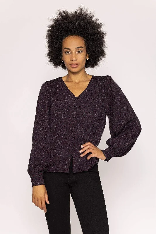 Polka Dot Print V Neck Top in Black Practical Women's Quick - dry