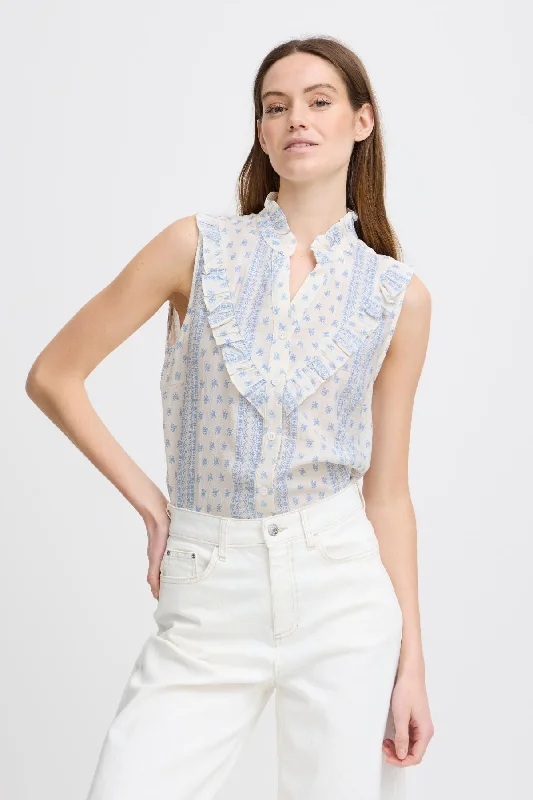 Blue Sleeveless Ruffe Shirt Dynamic Women's Moto