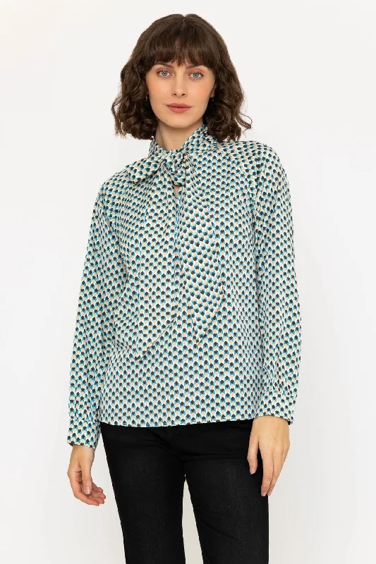 Long Sleeve Blue Geometric Heritage Blouse Laid - back Women's Vibe