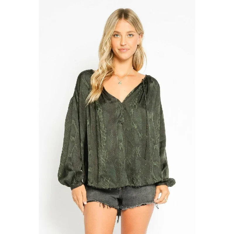 Green Viper Peasant Blouse Polished Women's Silk