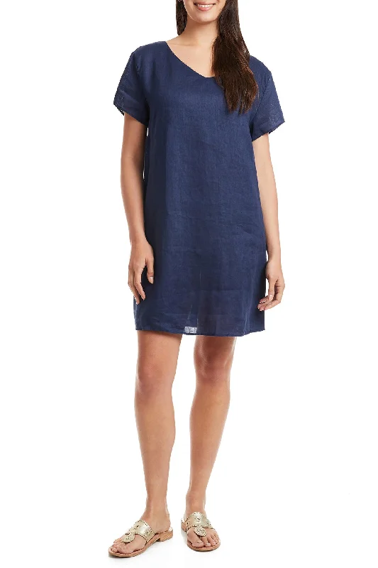 Ladies Oceanique Dress Navy Linen Preppy Women's College