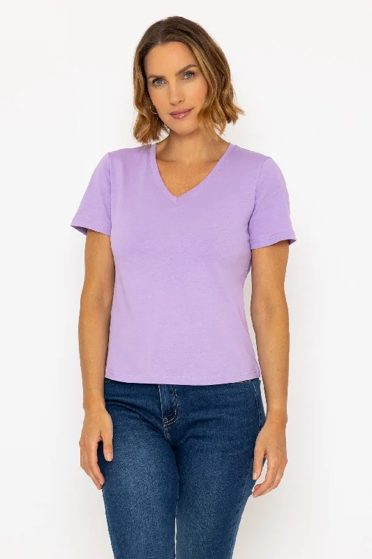 Short Sleeve V-Neck Tee in Purple Dapper Women's 1920S