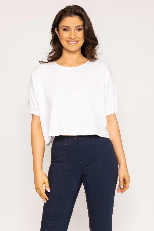Gathered Cuff Top in White Casual Women's Loose - fitting