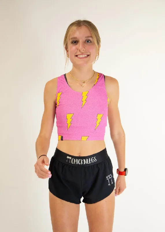 Pink Bolts PWR Crop Top Sporty Women's Athleisure 