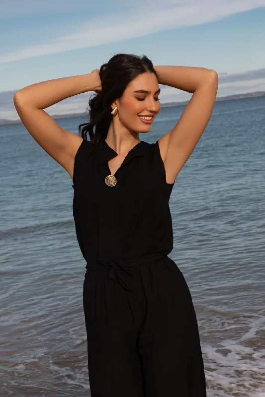 Black Button Detail Sleeveless Top Luxurious Women's High -  end