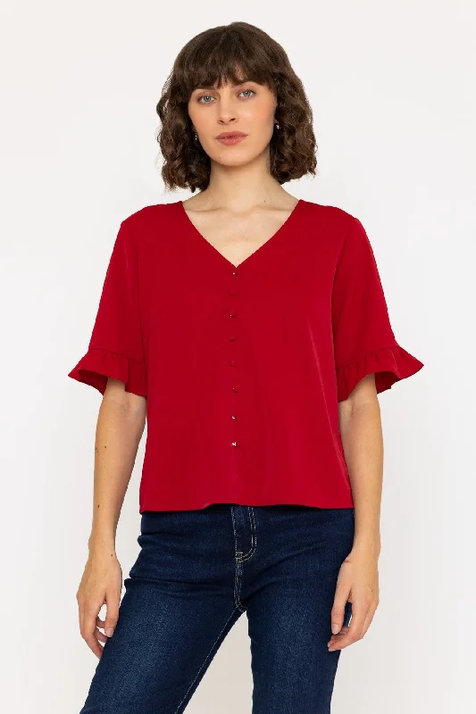 Short Sleeve Button Top in Red French