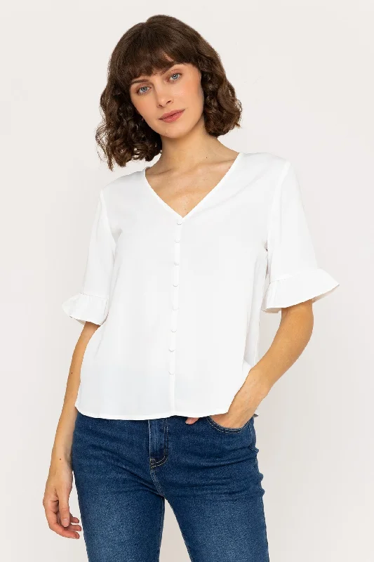 Ivory Button Short Sleeve Top Casual Women's Japanese 