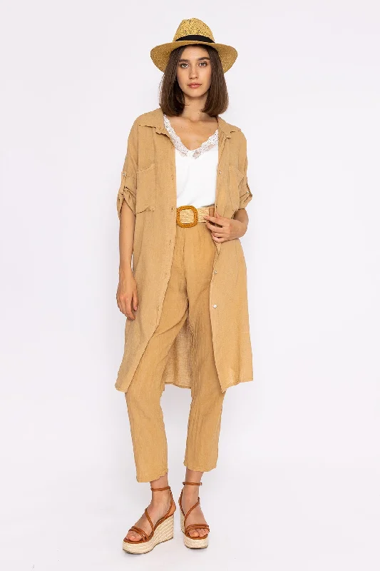 Oversized Linen Shirt in Camel Relaxed Women's 