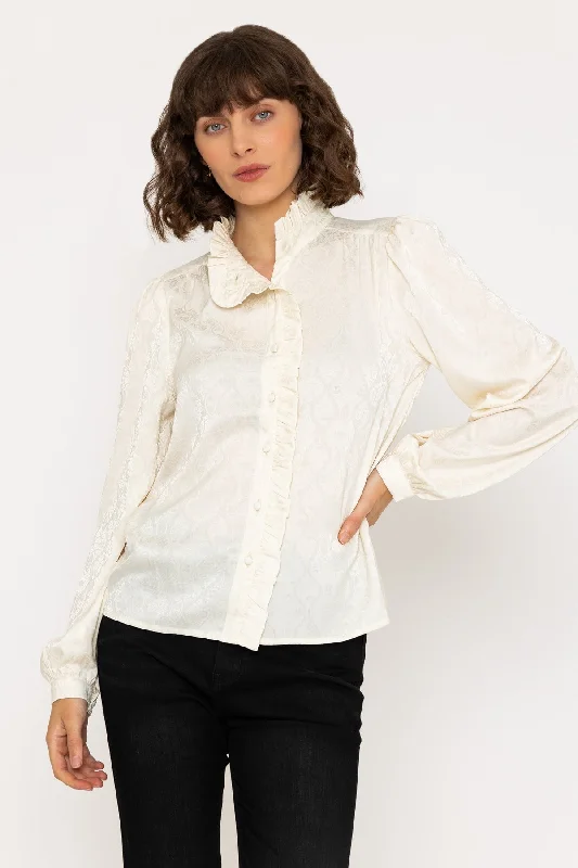 Long Sleeve Jacquard Satin Blouse in Ivory Artistic Women's Avant - 