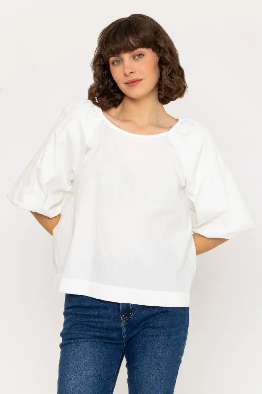 Poplin Puff 3/4 Length Sleeve Top in White Refined Women's 