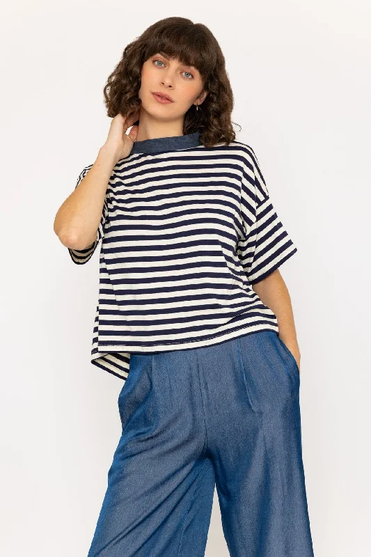 Short Sleeve Stripe Multiway Top in Navy Relaxed Women's 