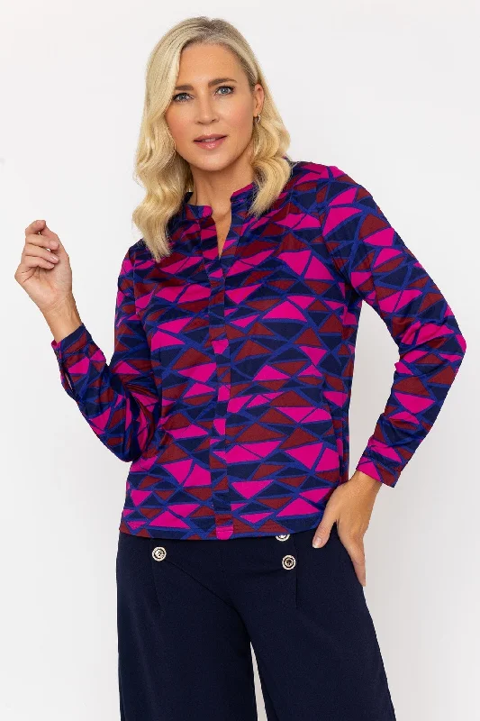 Magenta Pink Printed Jersey Blouse Youthful Women's Anime - inspired