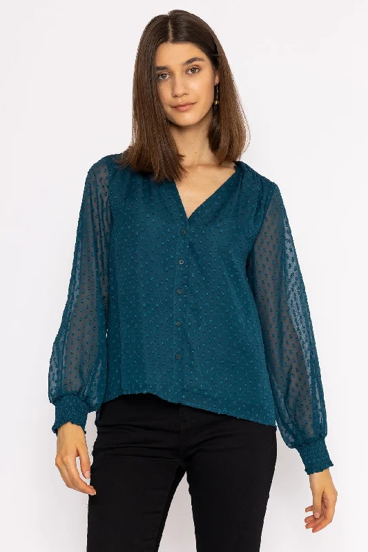 Dobby Texture Blouse in Teal Sporty Women's Athleisure 