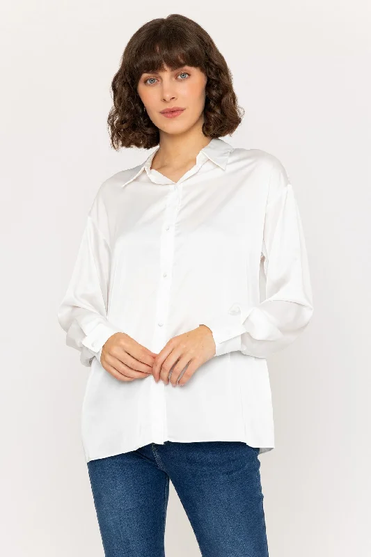 Long Sleeve Satin Oversized Blouse in Ivory Refined Women's 