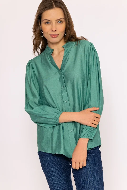 Long Sleeve Spring Blouse in Green Elegant Women's Formal 