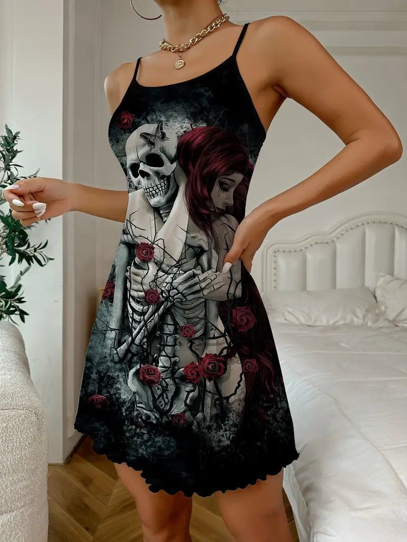 Skull and Roses nightdress Bohemian Women's Free