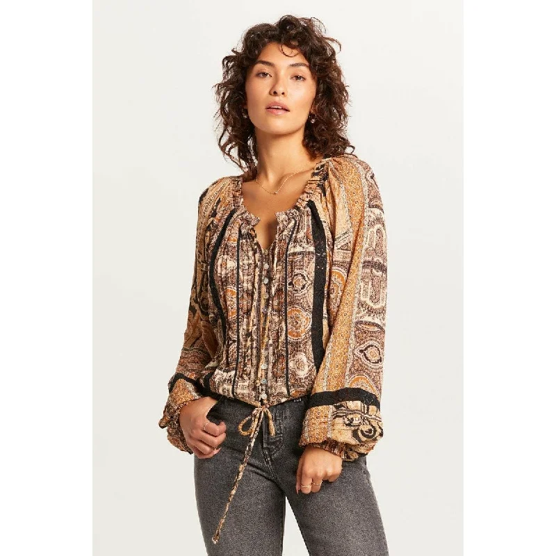 Golden Tapestry Button Up Blouse Dynamic Women's High - energy