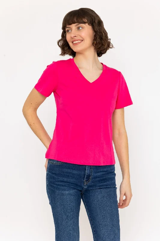 Pink Supersoft V-Neck Tee Minimalist Women's Casual
