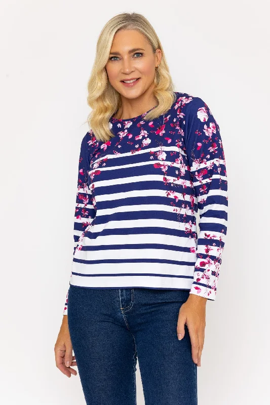 Navy Printed Breton Long Sleeve Top Earthy Women's 