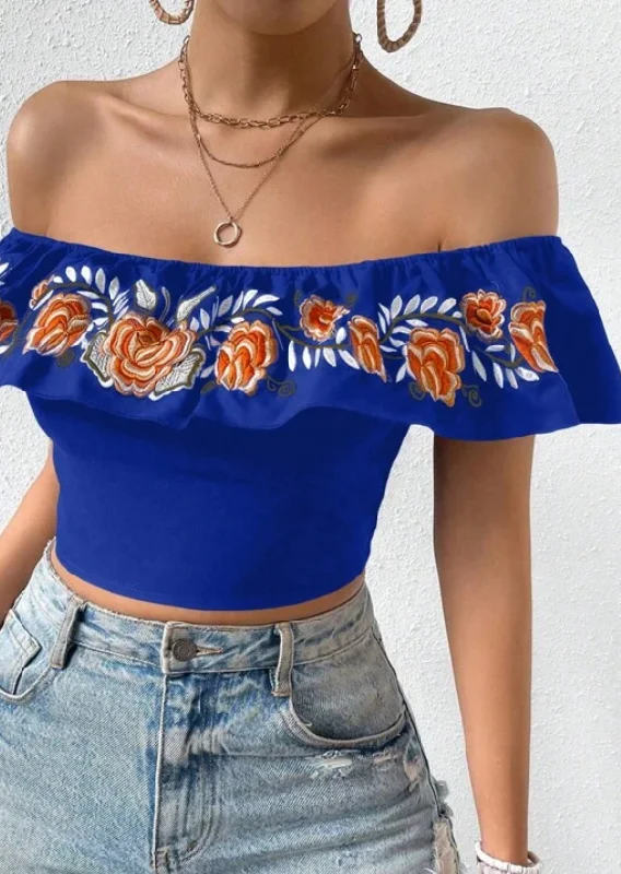 Women Floral Off the Shoulder Crop Top Hip Women's Retro
