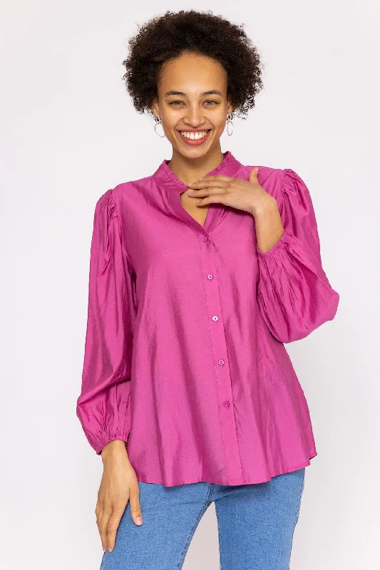 Long Sleeve Spring Blouse in Pink Minimalist Women's Casual
