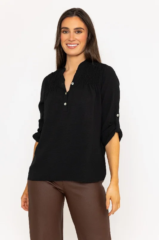 Black Turn Up 3/4 Length Sleeve Top Relaxed Women's 