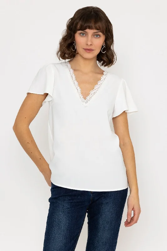 Lace V-Neck Top in Ivory Bold Women's Statement