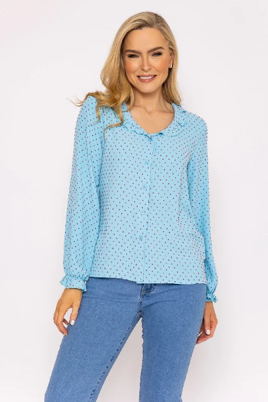 Blue Dobby Jacquard Blouse Bold Women's Animal Print