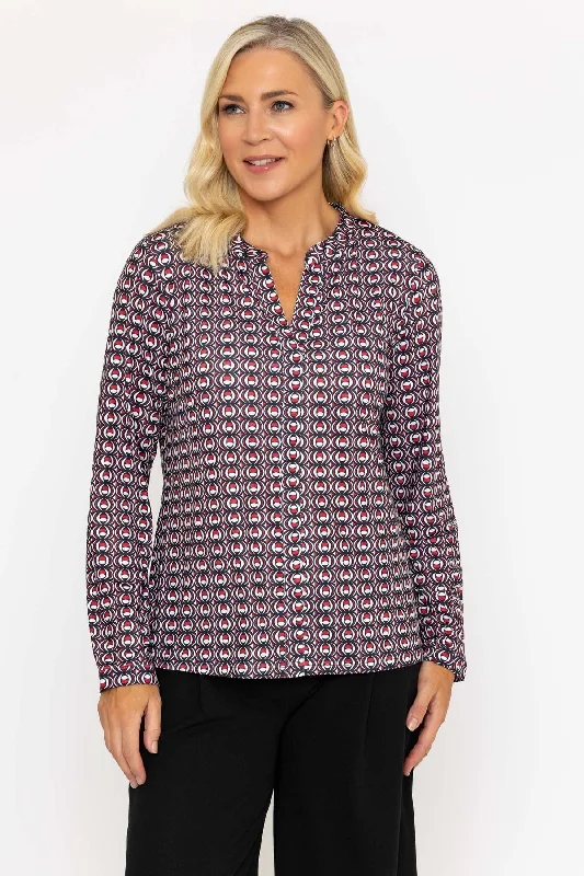 Long Sleeve Black & Red Printed Jersey Blouse Rugged Women's Outdoor 