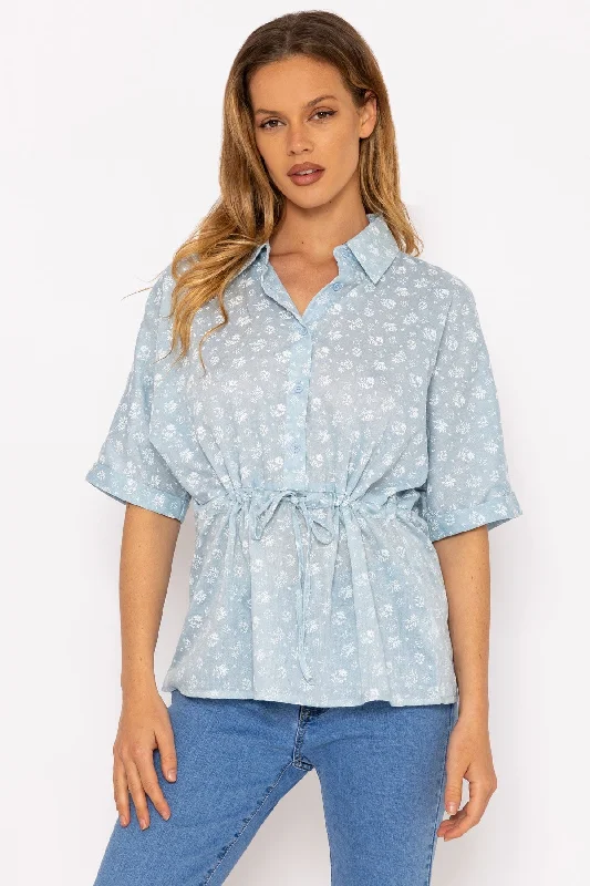 Tie Waist Blouse in Blue Dapper Women's 1920S