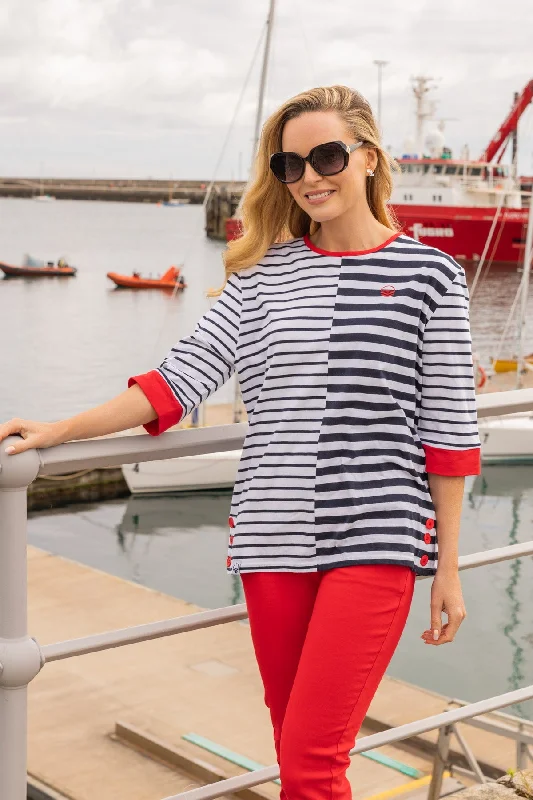 3/4 Length Sleeve Alternating Stripe Top Practical Women's Multi - 