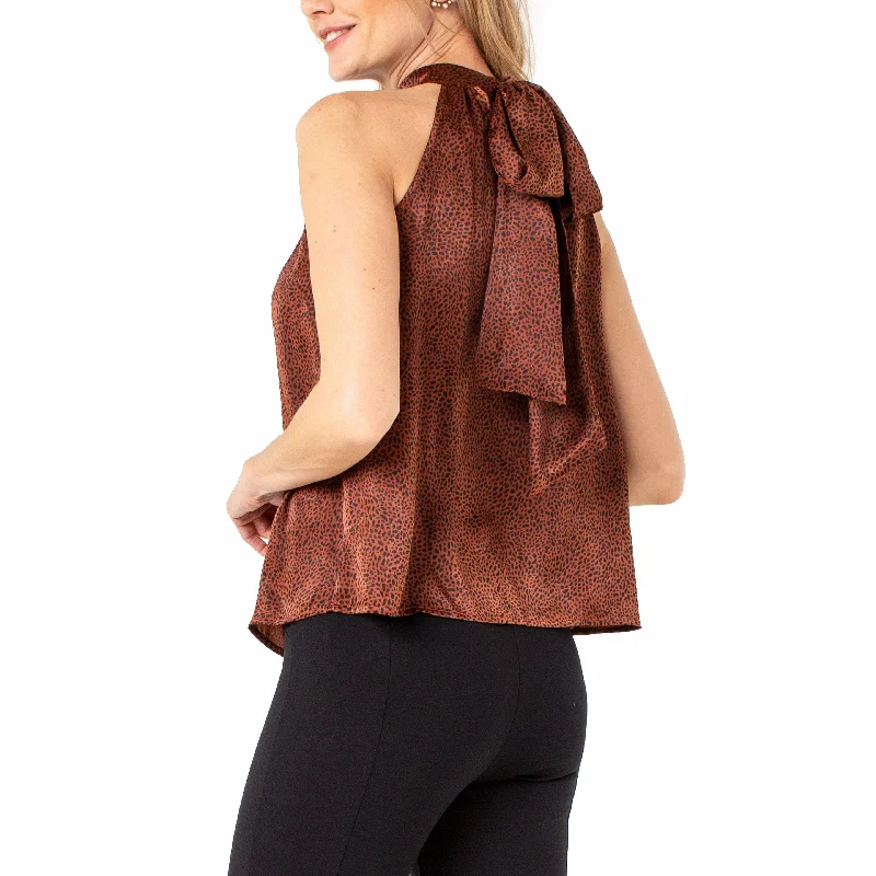Sleeveless Mock Neck Tank With Neck Ties Laid - back Women's Style