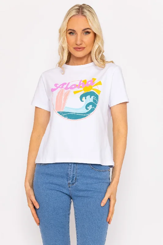 White Aloha Cotton T-Shirt Feminine Women's Soft 