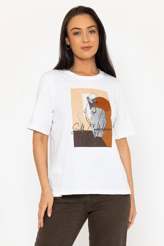 White Boyfriend T-Shirt with Slogan Print Dynamic Women's Moto
