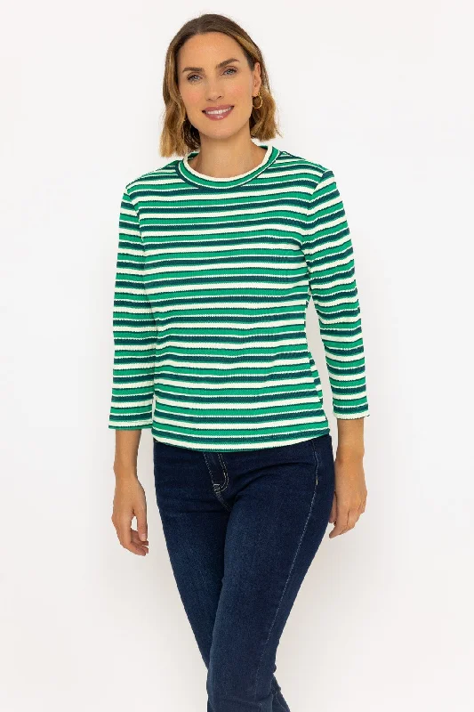 Long Sleeve Textured Stripe Top in Green Stylish Women's Neon