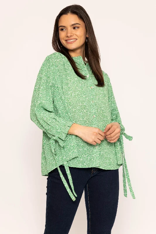 Tie Sleeve Blouse in Green Trendy Women's Oversized