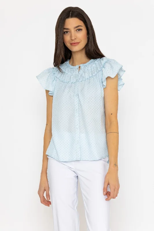Ruffle Blouse in Blue Dot Trendy Women's 