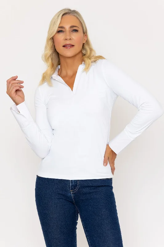 White Jersey Top With Cotton Shirt Collar & Cuffs Cashmere