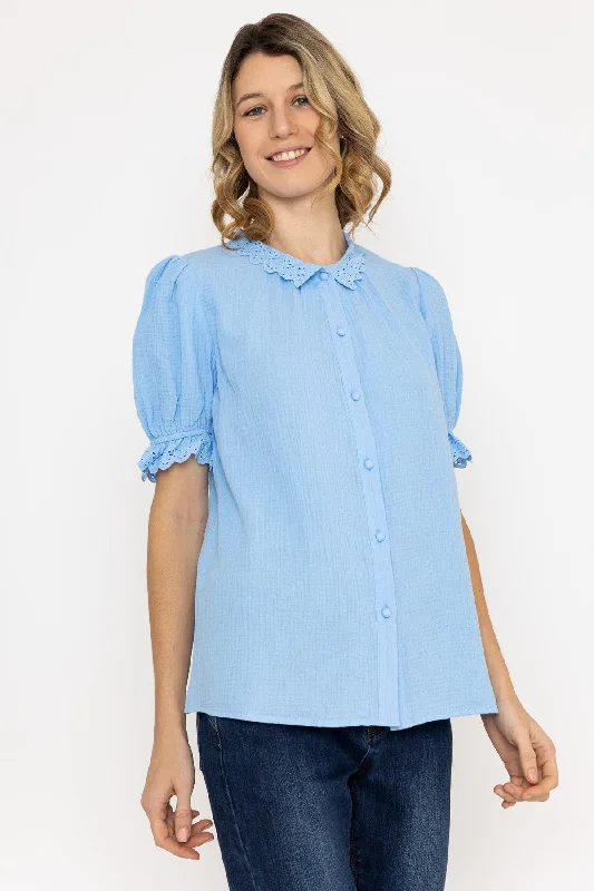 Short Sleeve Air Flow Blouse in Blue European