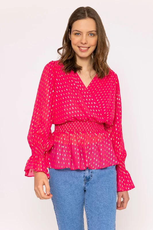 Gold Detail Wrap Top in Pink British Gentlewoman Style