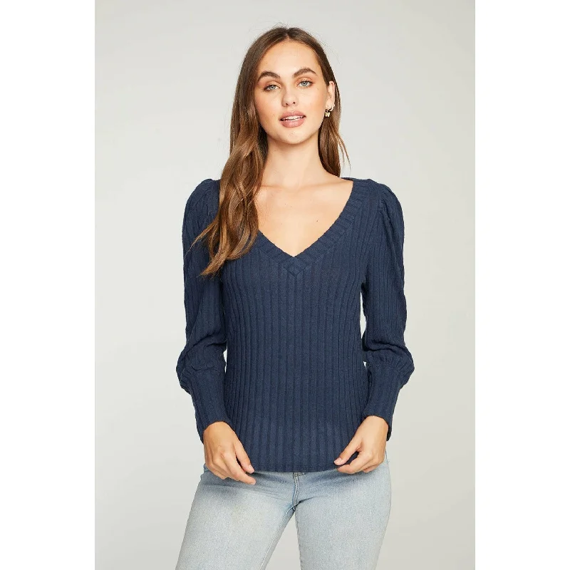 Poor Boy Rib Bishop Sleeve Sporty Women's Athleisure 