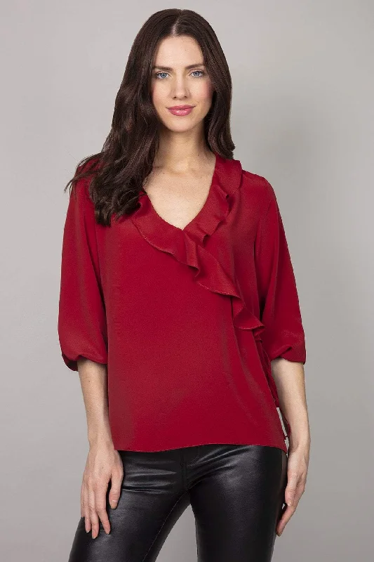 Frill Blouse in Burgundy Athletic Women's 