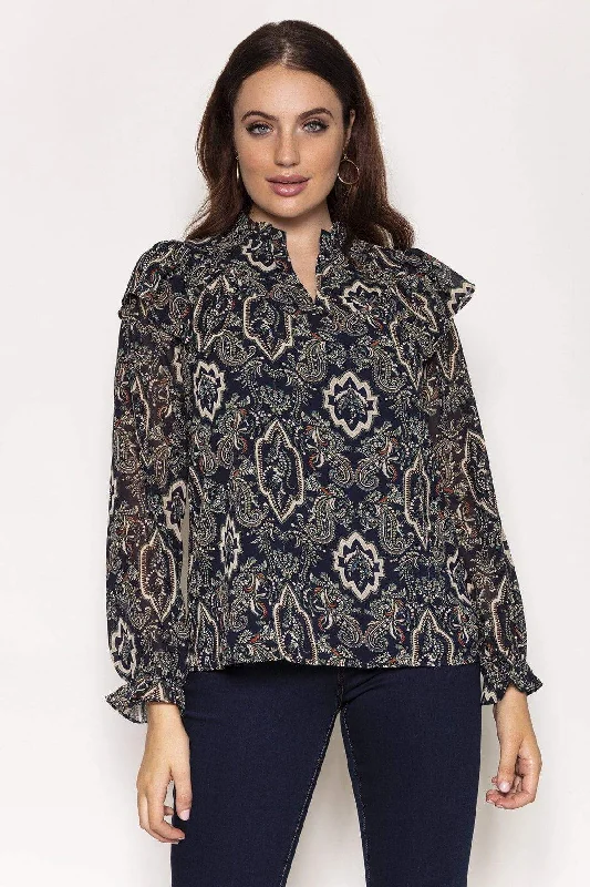 Paisley Blouse in Navy Geometric