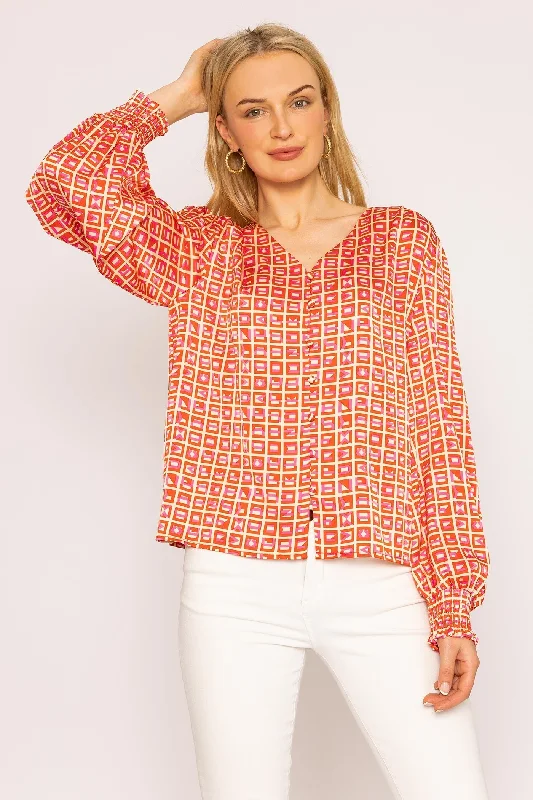 Geo Print Blouse in Red Traditional Women's Wool