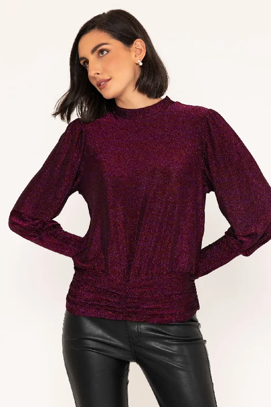 Long Sleeve Lurex Top in Burgundy Youthful Women's Pop